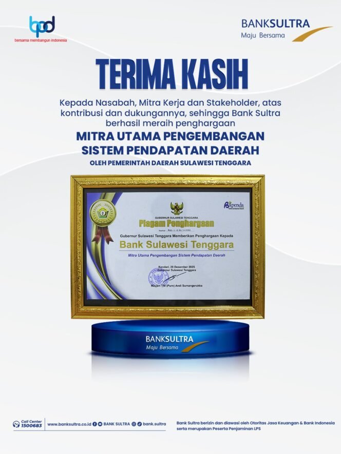 
Bapenda Fest 20225, Bank Sultra Raih Penghargaan Mitra Utama Pengembangan Pendapatan Daerah