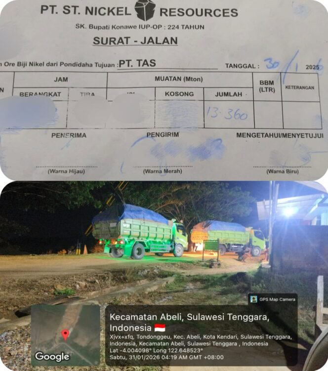 
Dokumen surat jalan pengangkutan Ore ST Nickel Resourch yang diduga melanggar aturan
