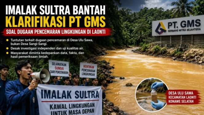 
IMALAK Sultra Bantah Klarifikasi PT GMS, Desak Investigasi Dugaan Pencemaran Lingkungan di Desa Ulu Sawa