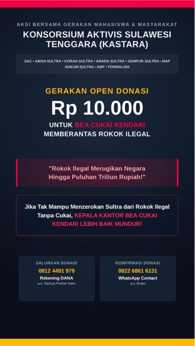 
KASTARA Galang Donasi Rp10 Ribu untuk Gempur Rokok Ilegal di Sultra