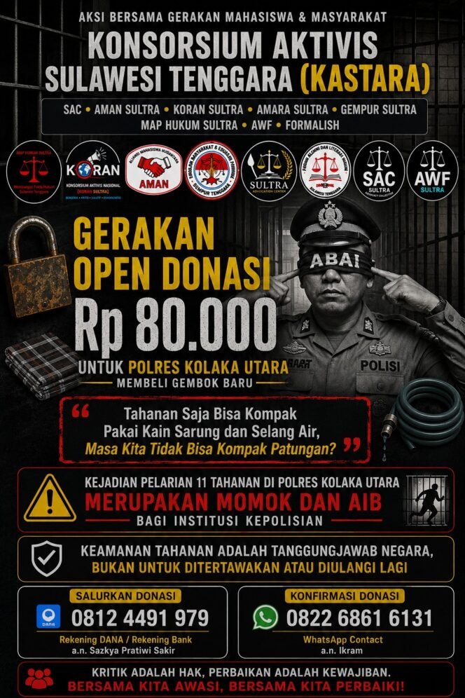 
11 Tahanan Kabur di Kolut, KASTARA Gelar Aksi Satir dan Tuntut Kapolres Mundur